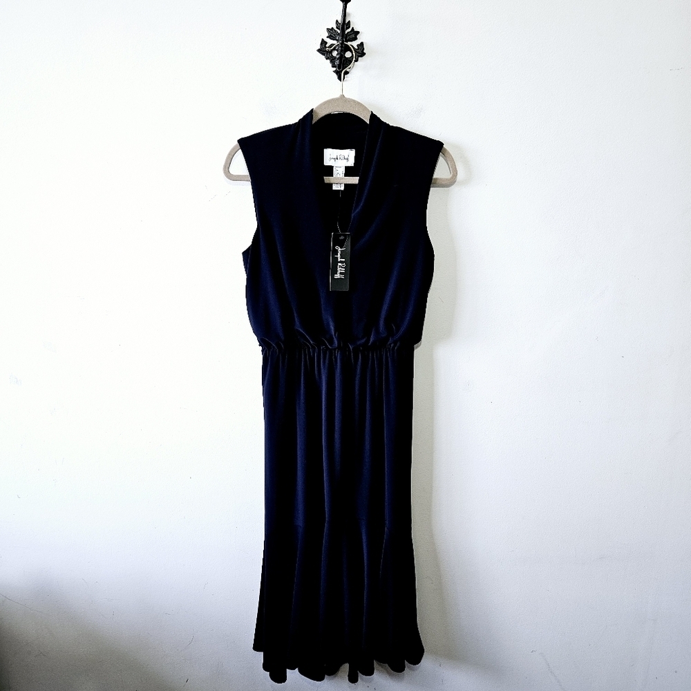 NWT Joseph Ribkoff V Neck Midi Dress Size 6 Midnight Blue Sleeveless